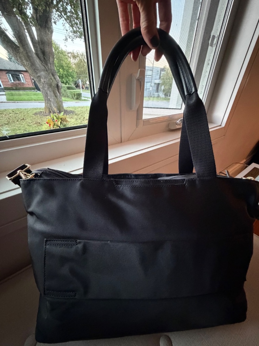 TUMI Black Nylon Tote / Crossbody Bag (Retired Voyager Model) – Gold Hardware - Picture 9 of 12